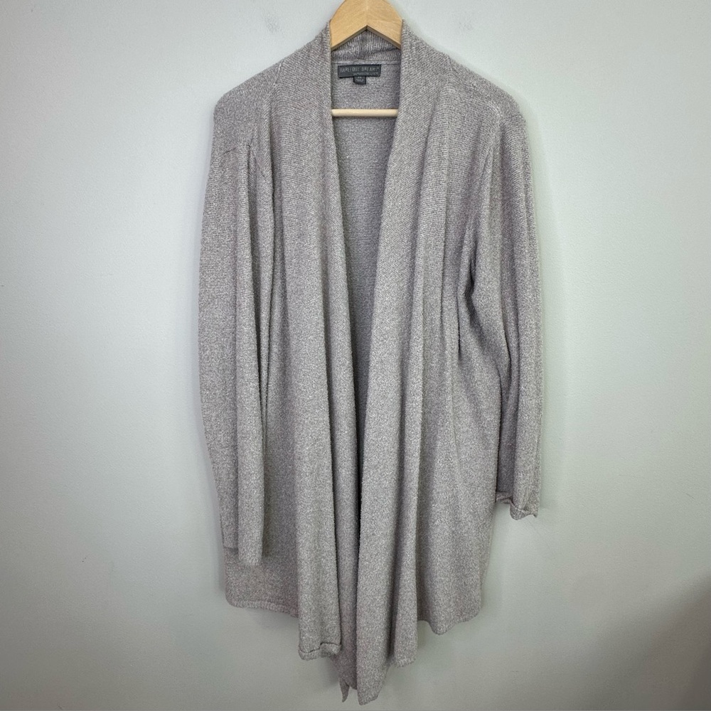 Barefoot Dreams Calypso Open Front Draped Cardigan in Light Tan Size 2X